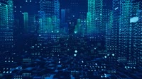 Free Video Footage. 4K. No copyright. Digital city. Modern urban technologies.